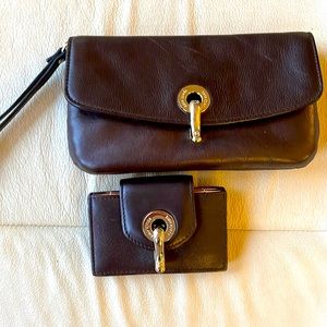 Kate Spade wristlet with matching credit card holder. Rich brown leather.